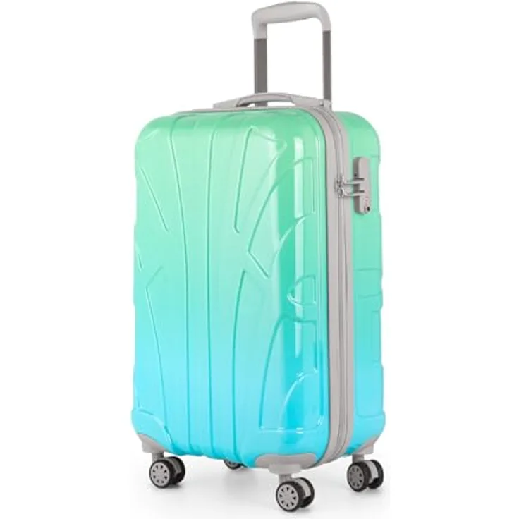 suitline Handgepäck Hartschalen-Koffer Trolley 55 cm, ca. 34 Liter, PC glänzend, Gradient Design Verlauf, Northern Lights, TSA

