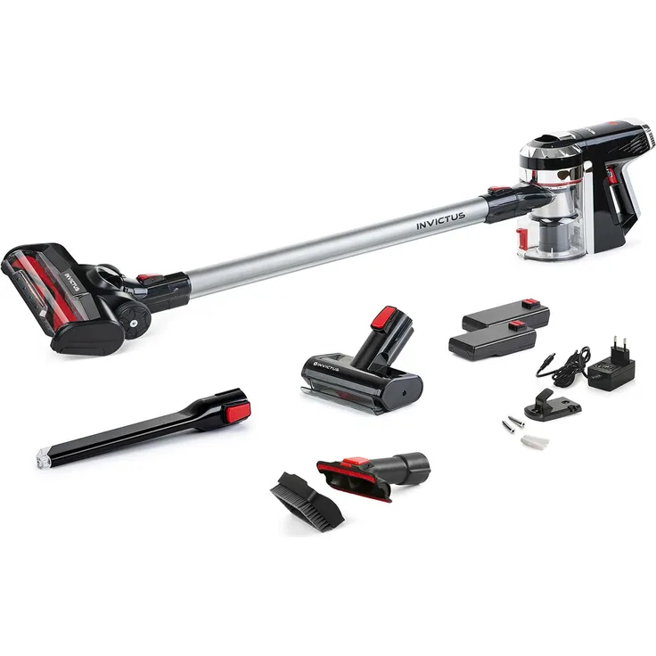 Genius INVICTUS X9 Kabelloser Staubsauger Set 15-tlg. mit BLDC-Motor, Lithium-Ionen Akku und King Brush, schwarz-rot