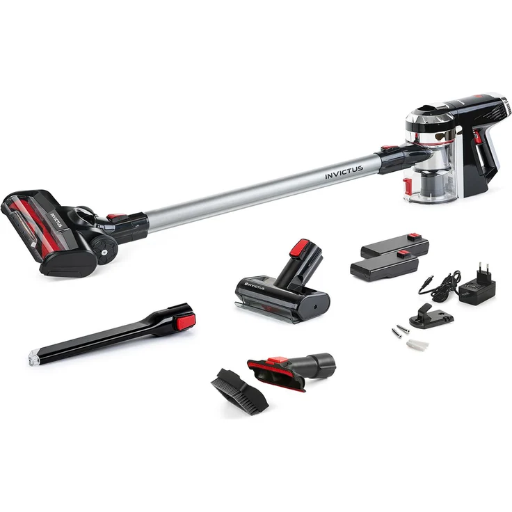 Genius INVICTUS X9 Kabelloser Staubsauger Set 15-tlg. mit BLDC-Motor, Lithium-Ionen Akku und King Brush, schwarz-rot
