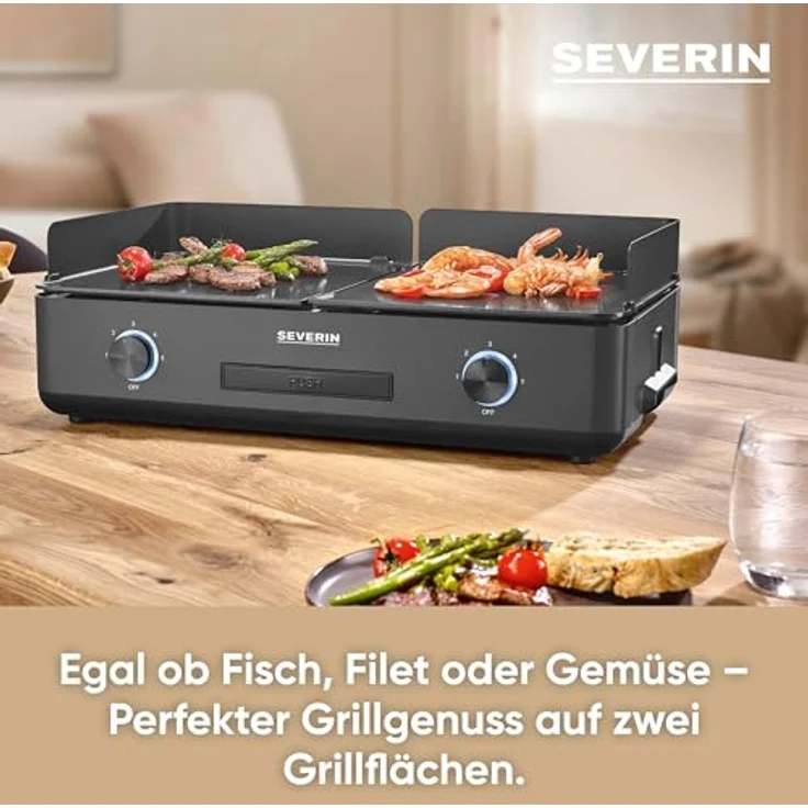 SEVERIN Tischgrill Plancha SUAVE, mit keramikbeschichteten Grillflächen, 5-Stufen-Regelung, bis zu 240°C, 2.200 W, schwarz – Bild 5