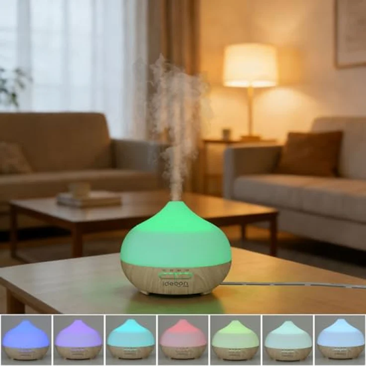 ideoon Aroma Diffusor & Luftbefeuchter 300ml, RGB Farblicht mit Timer für stimmungsvolle Atmosphäre – Bild 2
