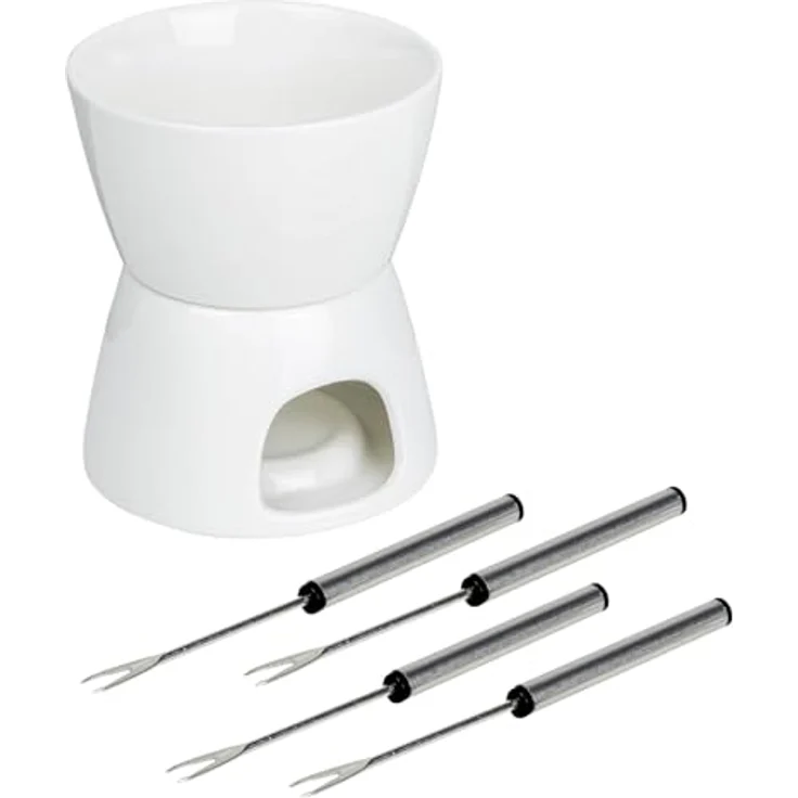 Bambelaa! Schokoladen Fondue Set, 4 Gabeln, Porzellan, weiß, für Schokolade und Schmelzkäse – Bild 3