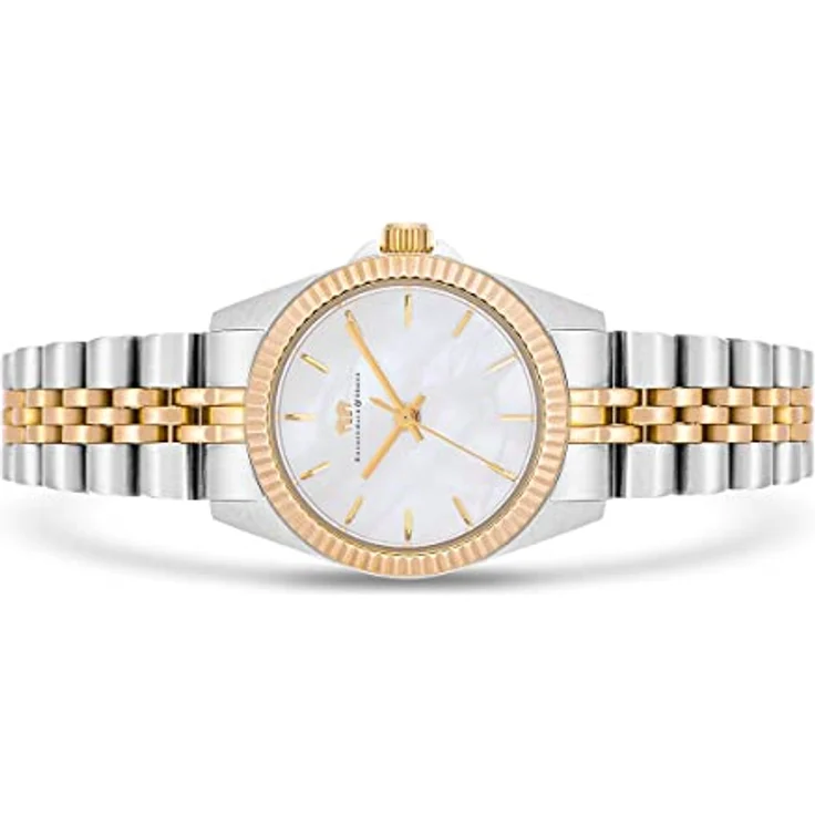 Rhodenwald & Söhne Damen Uhr analog Japan Quarzwerk mit Edelstahl Silber/gelbgold Armband 10010365, Bicolor-Edelstahl-Gehäuse mit Gelbvergoldung, Perlmutt-Zifferblatt, wasserdicht bis 5 ATM – Bild 2