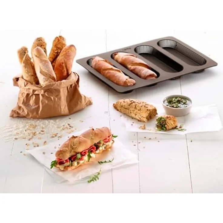 Lékué Kit Bread Essential, Brotbackschale-Baguette-Backform, Set, Silikon Braun, 600 ml – Bild 6