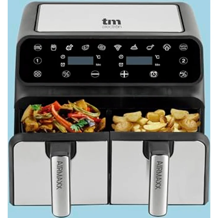 TM Electron TMPFR200 AIRMAXX Ölfreie Fritteuse mit Doppelfach, 8L Gesamtkapazität, SYNC- und MATCHCOOK-Funktionen, Touchscreen, 1700 W, Antihaftbeschichtung – Bild 2