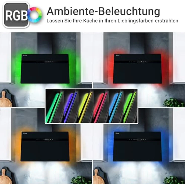KKT KOLBE STYLE6005SMAO Dunstabzugshaube 60 cm 782 cbm/h Edelstahl schwarzes Glas WLAN RGBW-LED SensorTouch Bedienung, Ambientebeleuchtung, leise – Bild 3