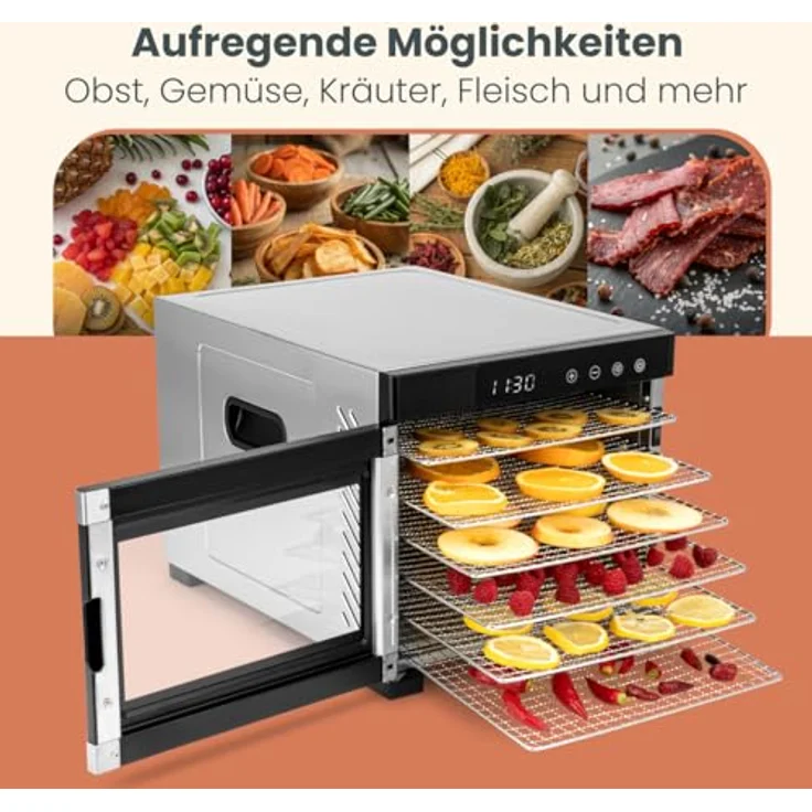 ProfiCook PC-DR 1218 Edelstahl-Dörrautomat, inkl. 6 Edelstahl-Ablagegitter, Edelstahl, silber, Thermostat – Bild 7