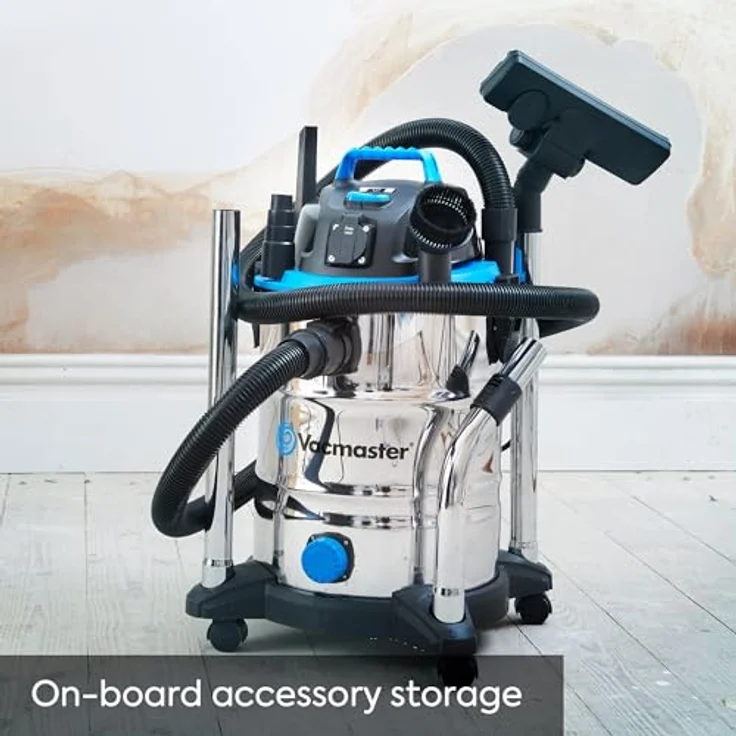 Vacmaster Nasssauger Industriestaubsauger Edelstahl 30L Behältergröße, 230 Air Watt Saugleistung mit Steckdose für Einschaltautomatik mit Elektrowerkzeugen, Blasfunktion und Wasserablassöffnung Beutel – Bild 9