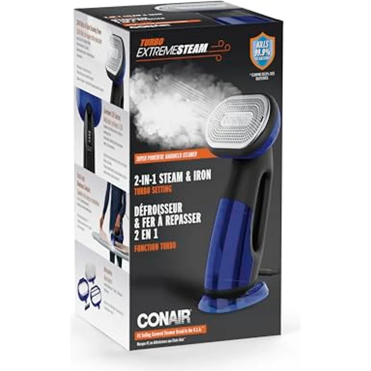 BaByliss Conair GS108E Steam & Iron Turbo, tragbarer Dampfglätter mit 1875 Watt Leistung, 40 % mehr Dampf, Blau/Schwarz – Bild 13