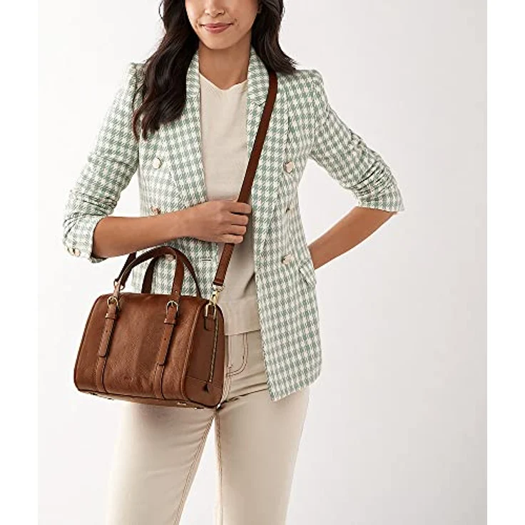 Fossil Carlie Umhängetasche, braune Rindsleder-Tasche mit abnehmbaren, verstellbaren Riemen und weit öffnendem Hauptfach – Bild 5