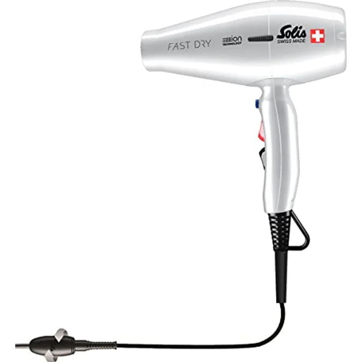 Solis Fast Dry 360º ionic 381 - Ionen Haartrockner - Föhn mit ION-Technologie - 360º drehbares Kabel - inklusive Stylingdüse - Silber – Bild 1