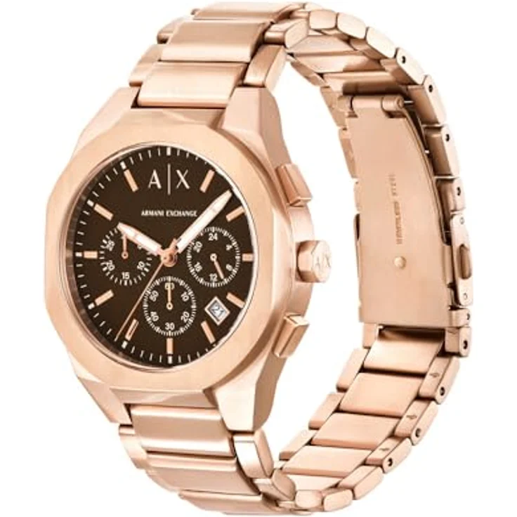 Armani Exchange AX4188, Herren Analog Quarz Uhr mit roségoldfarbenem Edelstahl Armband, braunem Zifferblatt, 42 mm Gehäuse, wasserdicht bis 50 m – Bild 3