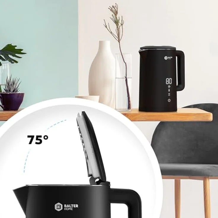 Balter Edelstahl Wasserkocher mit Temperatureinstellung, 40°C-100°C, Doppelwand, BPA frei, 1,5L, Schwarz – Bild 3