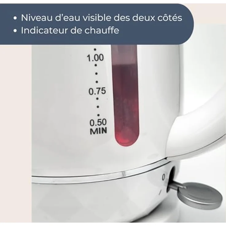 TERRAILLON DIAMANT WEIß, Elektrischer Wasserkocher, 1,5 l, 2200 W, 360° drehbar, automatische Abschaltung, Wasserstandsanzeige, weiß – Bild 3
