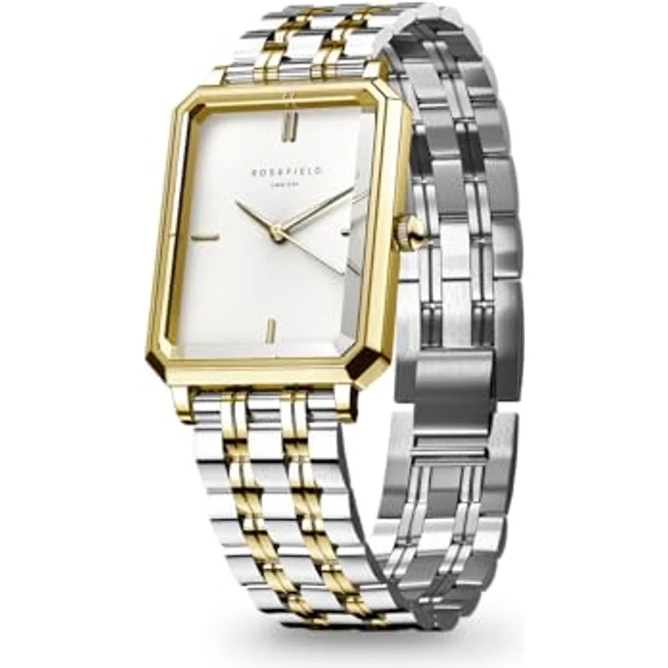 Rosefield Octagon XS Duotone, Armbanduhr mit weißem Zifferblatt, 19,5x24 mm Goldgehäuse, Edelstahl, wasserdicht bis 3 ATM – Bild 3