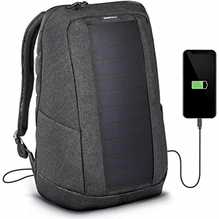 SUNNYBAG Iconic Solar-Rucksack mit integriertem 7 Watt Solar-Panel | USB-Anschluss | Wireless-Charging | 17-Zoll Laptopfach | 20 Liter | Wasserabweisendes Recycling-Textil | Graphite – Bild 1