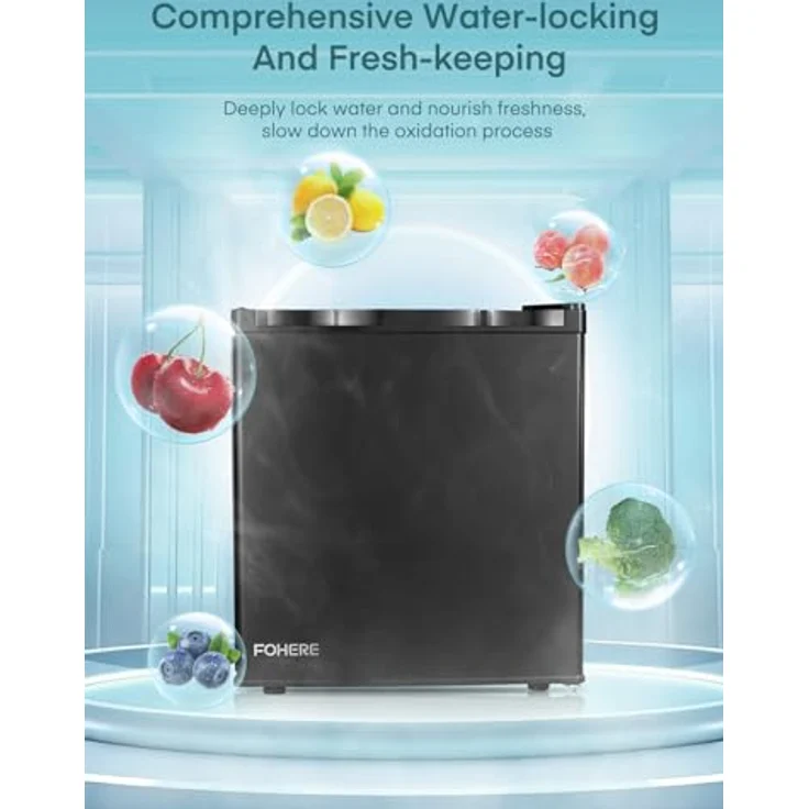 FOHERE Mini Kühlschrank 46L, Energiesparend mit Eisfach, Temperaturregelung, Leise, Beidseitig montierbar, Schwarz – Bild 4
