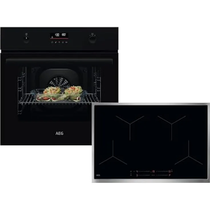 AEG AB37BP Set Pyrolyse Backofen BPK53516XB und Induktionskochfeld OIO84A00XB, schwarzes Design, 65 Liter Garraum, 25 Automatikprogramme, selbstreinigend, 4 Induktions-Kochzonen, Power-Funktion, made in Germany