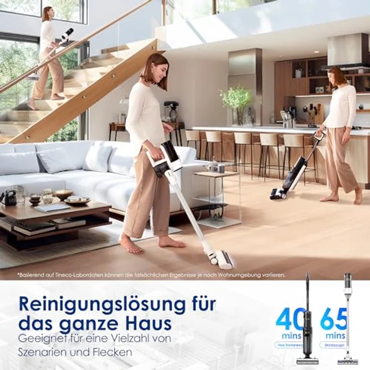 Tineco Floor ONE Switch S7 Nass Trockensauger, Saugwischer 40min, Staubsauger 65min, 70℃ Flashdry, Beidseitige Kantenreinigung, ZeroTangle Bürste, Dreifache Batterielebensdauer, für das Ganze Haus – Bild 3