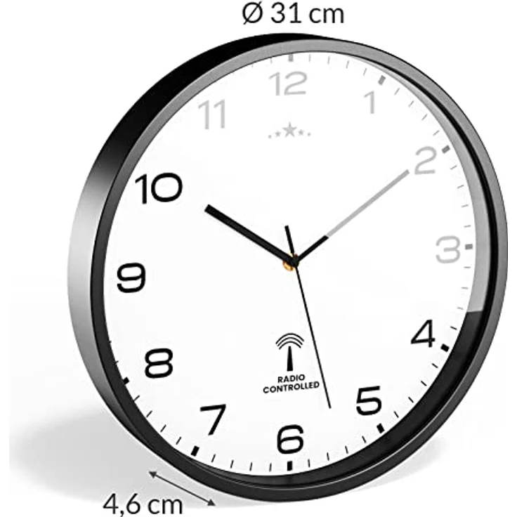 Monzana Wanduhr Funk Automatische Zeitumstellung Geräuscharm Sekundenzeiger Quarzuhrwerk Analog 31 cm Hohe Genauigkeit Haushalt Funkuhr Uhr Schwarz Weiß – Bild 5