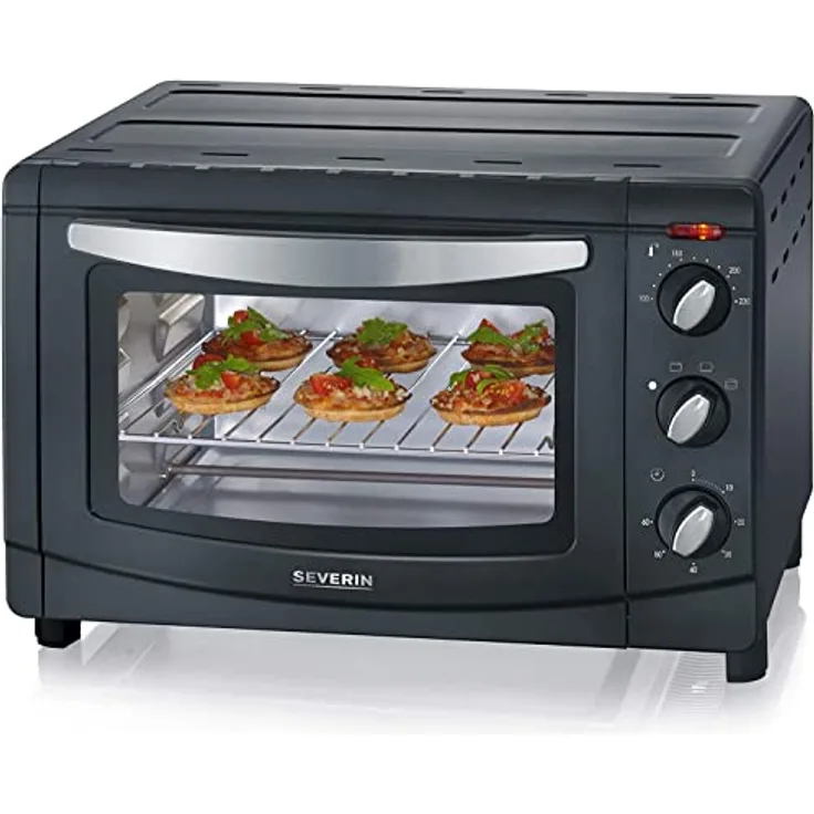 SEVERIN TO 9560 Back- und Toastofen, 1.500 W, 20 L Garraum, inkl. Pizzastein, Grillrost und Backblech, silber/schwarz