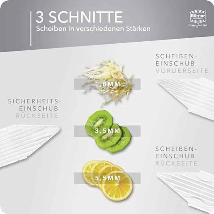 Börner Gemüsehobel V1 ClassicLine Basis Set, Kunststoff, nur zum Schneiden von Scheiben weiß – Bild 4
