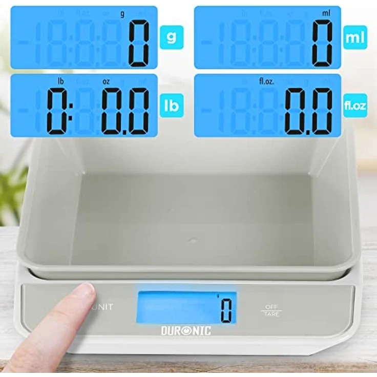 Duronic KS100 GY Küchenwaage | 5 kg Digitalwaage mit 1,2 L abnehmbarer Schüssel | 1 g grammgenau Präzision-Feinwaage | Haushaltswaage mit Tara-Funktion | Digitale Waage mit Hold-Funktion | Zum Kochen – Bild 4