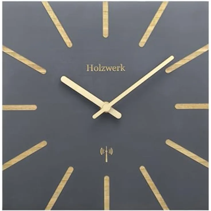 Holzwerk Germany Holz Funk Wanduhr, Vintage Design, laufleises Uhrwerk, Massivholz Buche, Braun/Grau, 25 cm