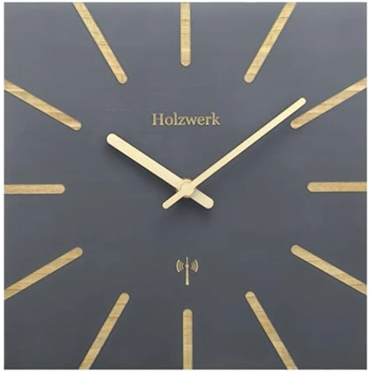 Holzwerk Germany Holz Funk Wanduhr, Vintage Design, laufleises Uhrwerk, Massivholz Buche, Braun/Grau, 25 cm – Bild 1
