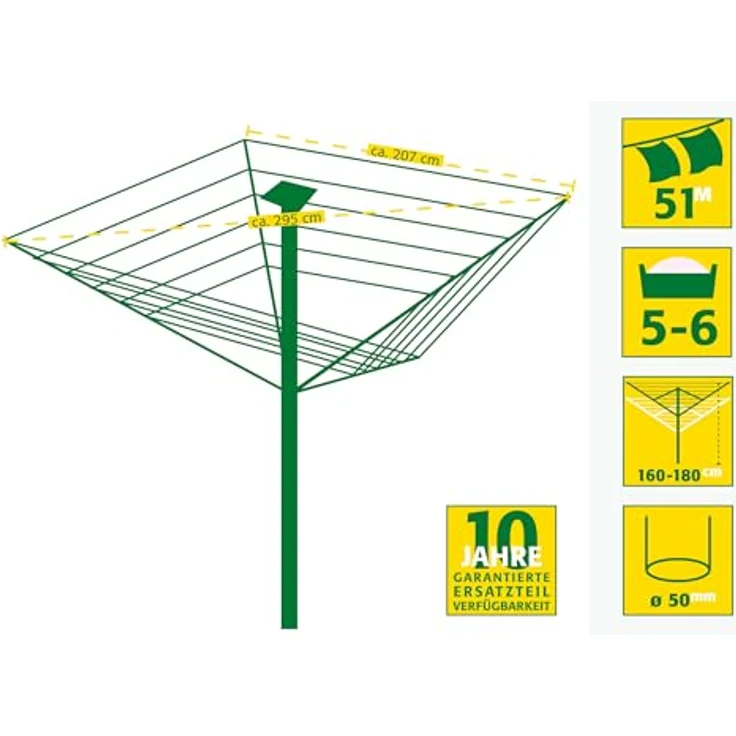 Juwel Wäschespinne Evolution Lift (Ein-Hand-Spannautomatik, Höhenverstellung, mit Eindrehbodenhülse, 51 m Wäscheleine, eingebaute Schutzhülle, Titanoptik) 30097 – Bild 6
