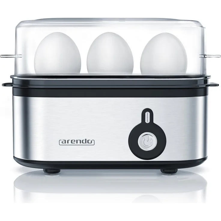 Arendo Threecook Edelstahl Eierkocher, 3-fach, individuell wählbarer Härtegrad, für 1-3 Eier, 210 W, BPA-frei, schwarz/silber