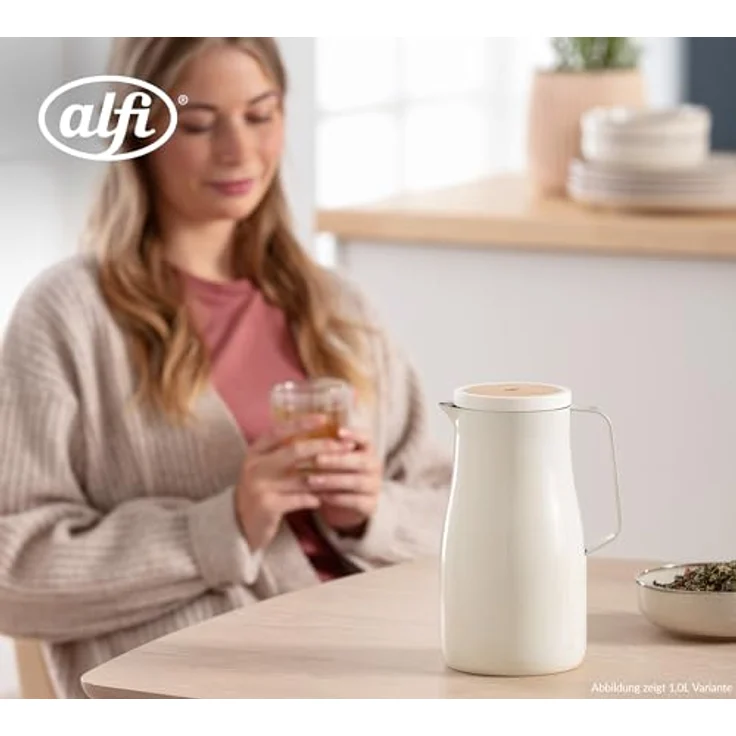 alfi STUDIO TEA Isolierkanne 0,7L, doppelwandige Edelstahl-Thermoskanne in Weiß, hält 12 Stunden warm und 24 Stunden kalt, Drehverschluss, BPA-frei – Bild 2