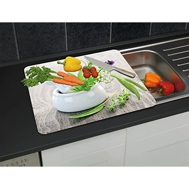 WENKO Multi-Platte Kräutergarten - für Glaskeramik Kochfelder, Schneidbrett, Gehärtetes Glas, 56 x 0,5 x 50 cm, mehrfarbig – Bild 5