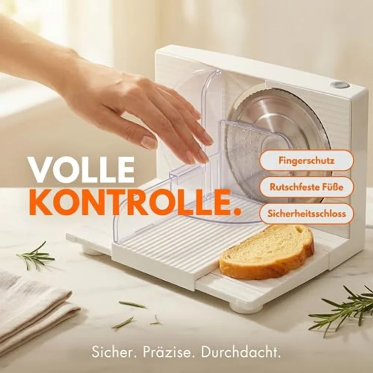 Sommertal Allesschneider AS170 150W Edelstahlmesser mit Wellenschliff, 0-15mm, klappbar, elektrische Schneidemaschine Brotschneidemaschine weiß – Bild 7