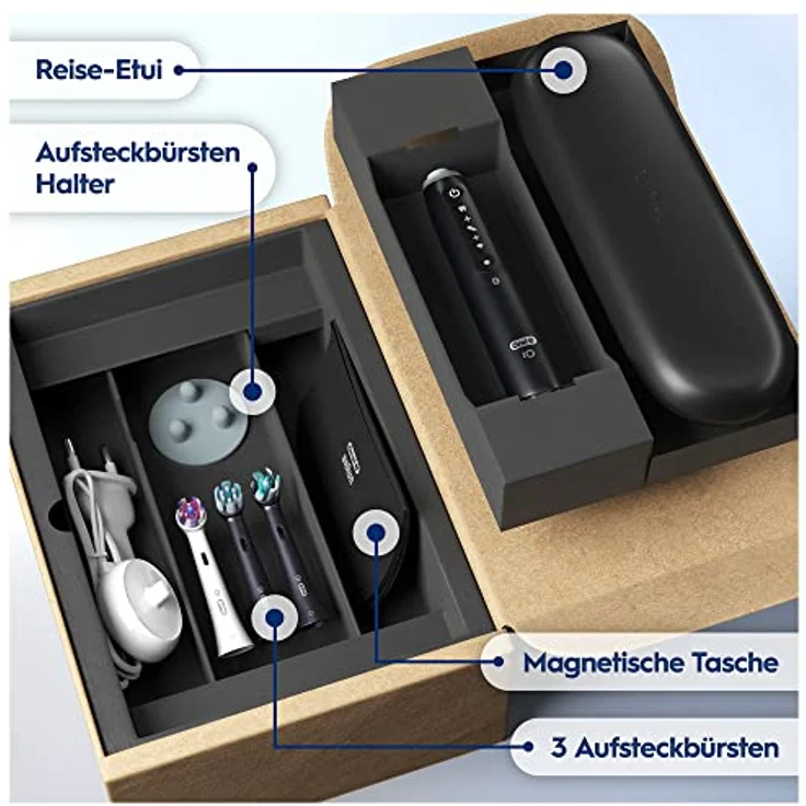 Oral-B iO Series 5 Plus Edition Elektrische Zahnbürste/Electric Toothbrush, PLUS 3 Aufsteckbürsten, Magnet-Etui, 5 Putzmodi, recycelbare Verpackung, Muttertagsgeschenk / Vatertagsgeschenk, black – Bild 3