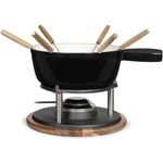 Livoo Fondue-Set MEN426N, 2,6 l Caquelon aus emailliertem Gusseisen mit Akazienholzsockel, für bis zu 6 Personen, induktionsgeeignet