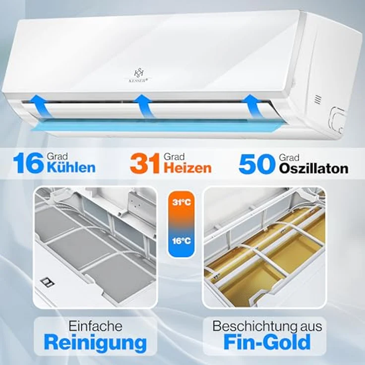 KESSER® Split Klimaanlage Set mit WiFi/App-Funktion, Kühlen A++/Heizen A+, 12000 BTU/h (3.400 Watt), inkl. Fernbedienung und Montagematerial – Bild 3