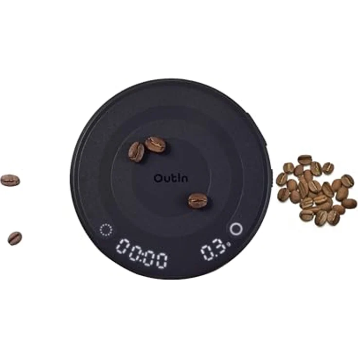 OutIn Claro Tragbare Kaffeewaage mit Timer, Digitale Espresso Waage 2kg/0,1g für Pour Over & Kaffeezubereitung, Inklusive Schutztasche, Wiederaufladbare Küchenwaage mit präzisem Wiegen – Bild 1