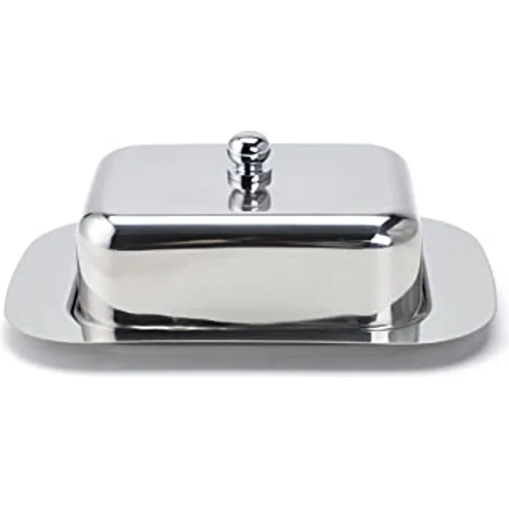 Echtwerk Butterdose aus Edelstahl, hochwertige Butterschale, Butterbox mit Deckel, Butterglocke für Frühstück und Küche, 250 gr Butter Aufbewahrung, Silber-Edition, 18,5x12,2x7,0 cm