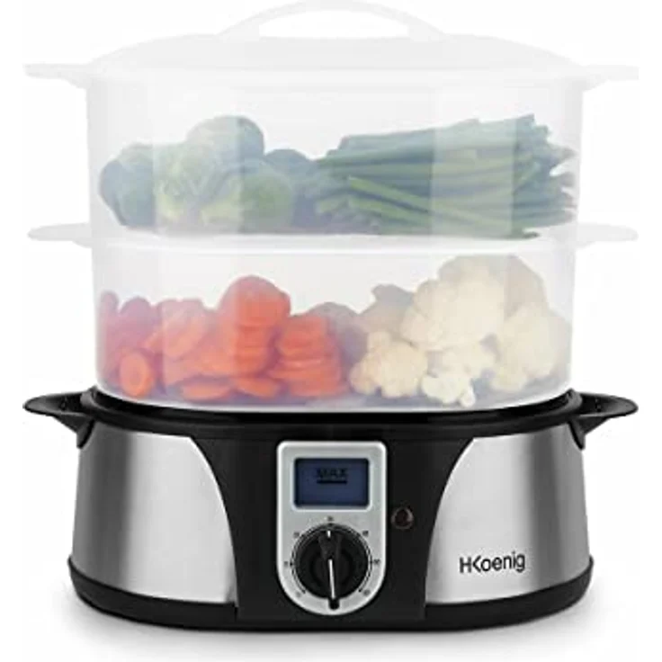 H.Koenig VAP12 Dampfgarer - 3 Garschüssel - 12 L Fassungsvermögen - Timer - 1000 W - LCD-Anzeige - Edelstahl - schwarz – Bild 3