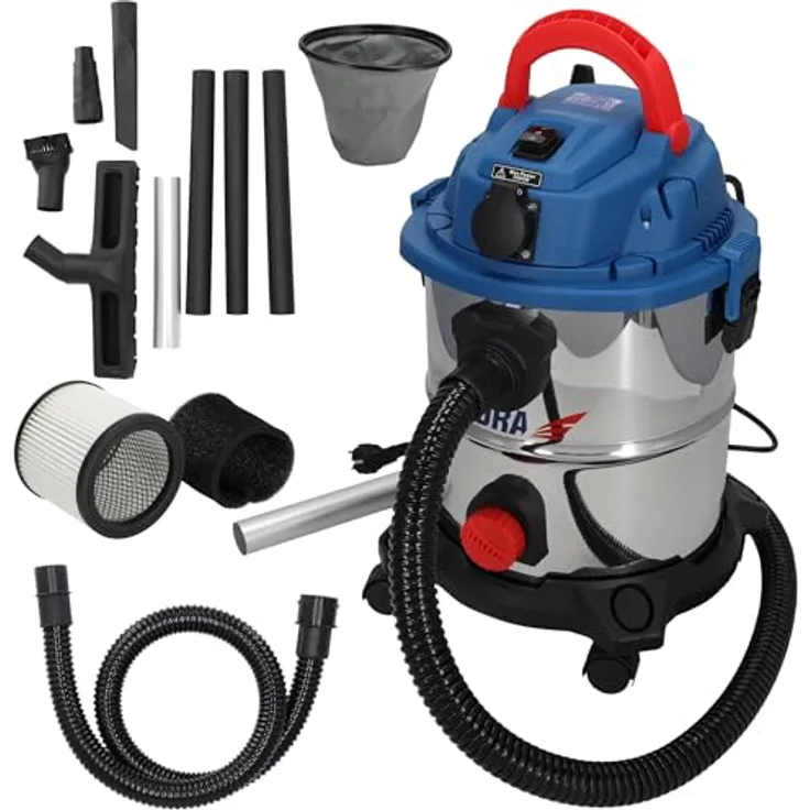 Dedra DED6597, Industriestaubsauger 1600W, 20L, für trockene und nasse Anwendungen, HEPA-Filter, rostfreier Stahlbehälter