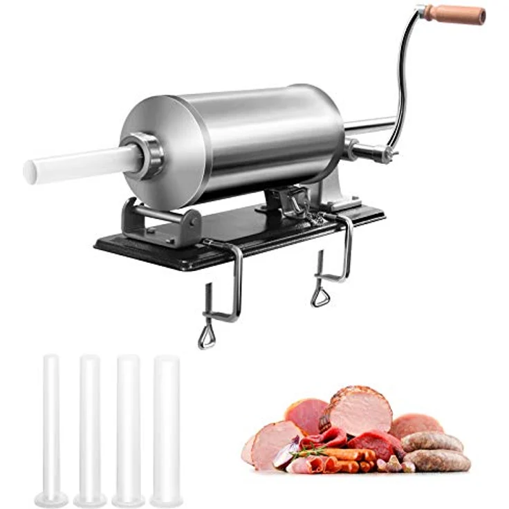 KOMFOTTEU Wurstfüllaufsatz Wurstfüllmaschine, Wurstspritze 4,8 L, rostfrei, mit Halterung und 4 Füllrohren – Bild 2