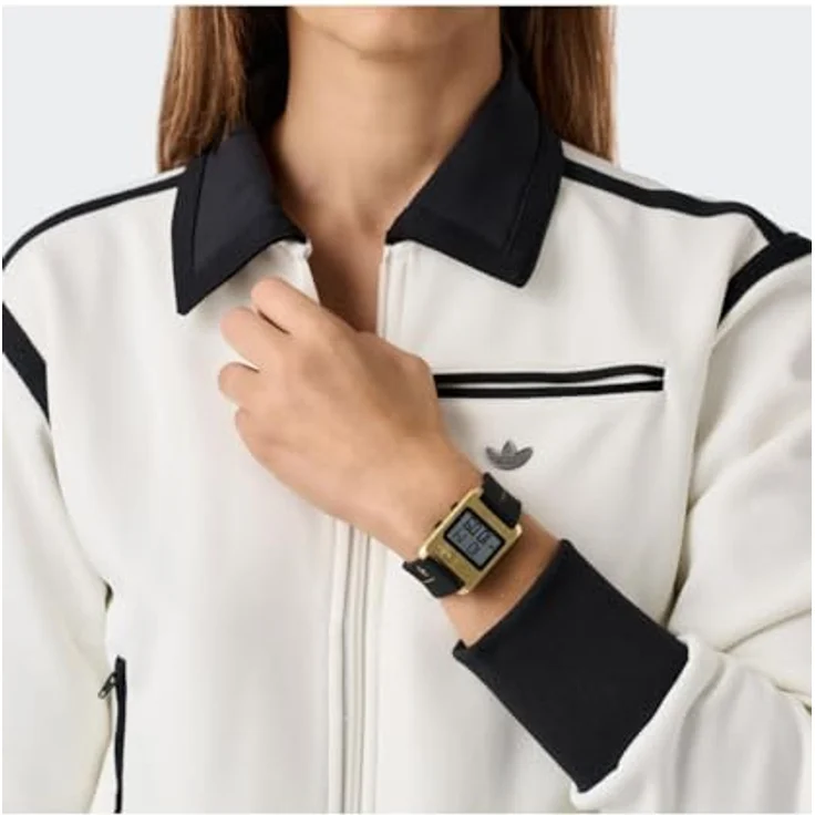 Adidas Originals Watch AOST25534, Digitaluhr mit Kalenderfunktion und Stoppuhr, Gold Gehäuse mit LCD Zifferblatt, schwarzes Silikonarmband, wasserdicht bis 3 Bars – Bild 5