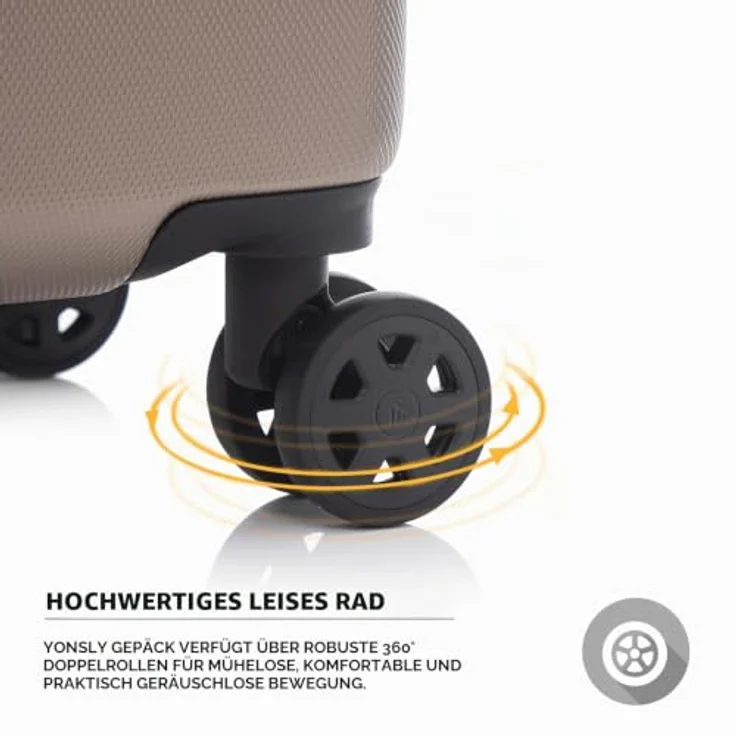 YONSLY Trolley Koffer Suitcase, Hartschalenreisekoffer mit 4 Rollen 360°, Zahlenschloss, weichem Gummigriff, M, Champagner – Bild 4