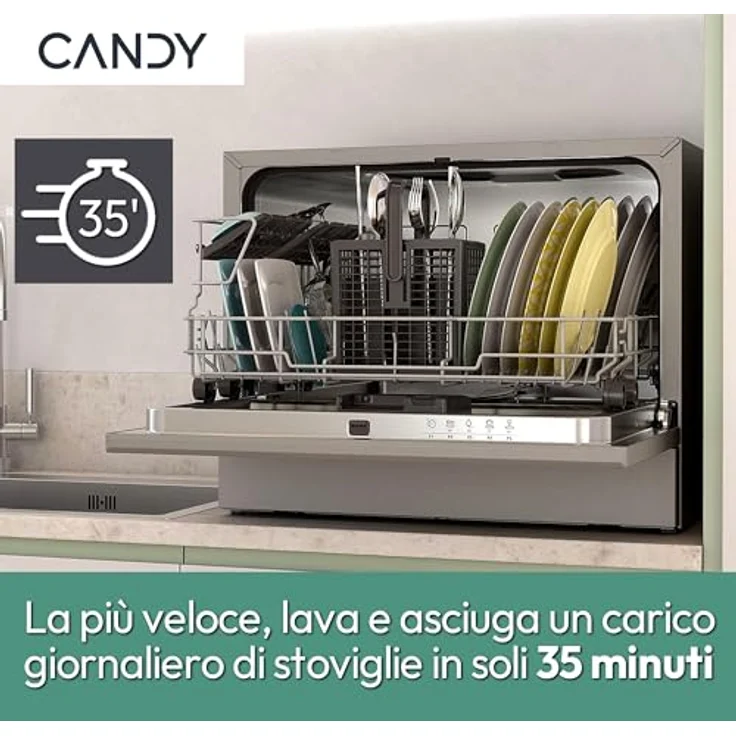 Candy CP 6E51LS Geschirrspüler, freistehend, Edelstahl, 6 Maßgedecke, 51 dB, Energieeffizienzklasse E – Bild 4