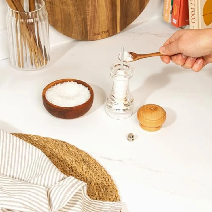 Salz- und Pfeffermühlen-Set, Küchenmühle aus Buchenholz, Keramikmühle für Härtere, Schärfere Mahlung, ideal für HIMALAYA-Salz und Pfeffer, Verstellbare Mühlen Fein- Grob Dispenser – Bild 8