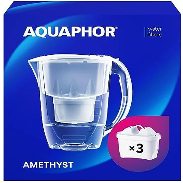 Aquaphor Amethyst Filterkanne - Trinkwasserkanne mit 3 Original-Kartuschen Maxfor Plus, Farbe Weiß – Bild 1