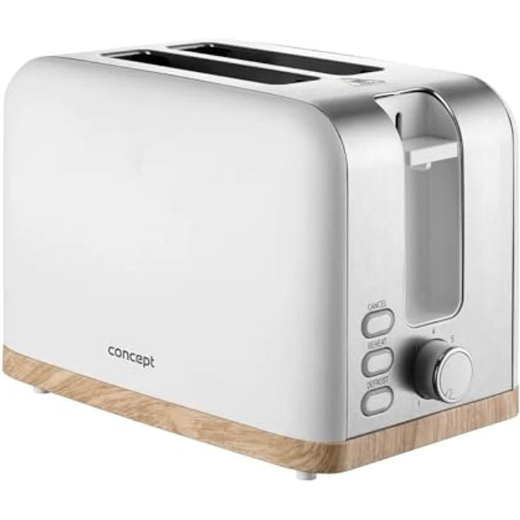 Concept Elwood TE2015 Elektrischer Toaster 930 W, 7 Bräunungsgrade, Automatischer Brotauswurf und Geräteabschaltung, Auftau-/Aufwärm-/Soforttoastfunktion, Weiß. – Bild 1
