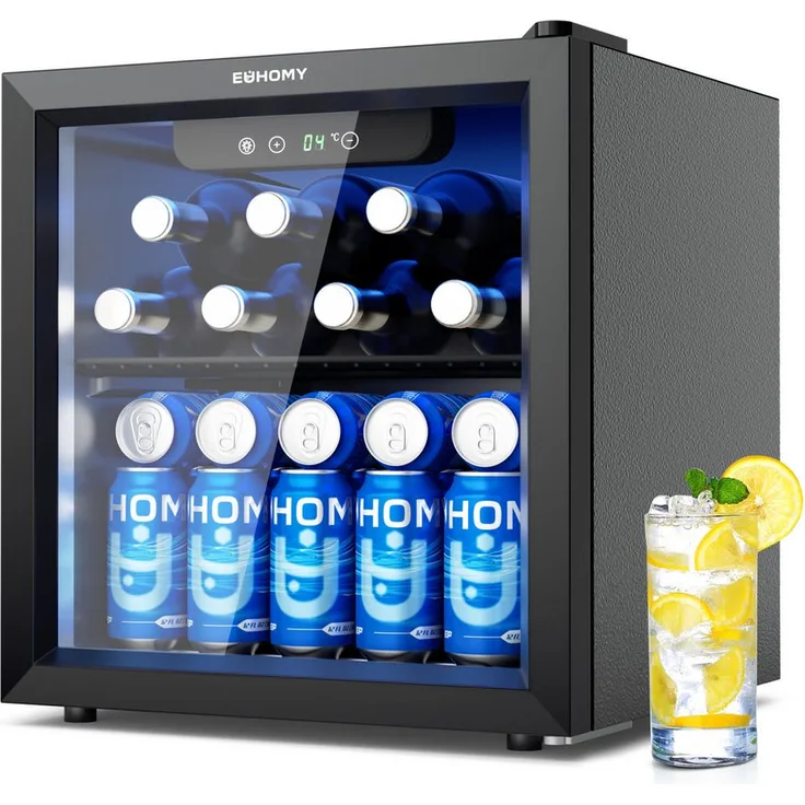 EUHOMY Getränkekühlschrank 90L, Mini-Kühlschrank für 126 Dosen, mit verstellbaren Ablagen, leises Kühlsystem, 46.8 cm hoch, schwarz, ideal für Zuhause, Bar und Büro