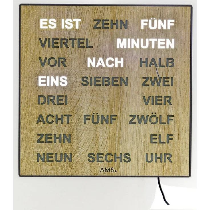 AMS Tischuhr T1237, Made in Germany, digitale LED-Anzeige, als Wanduhr nutzbar, Sonoma, schwarz-holzfarben